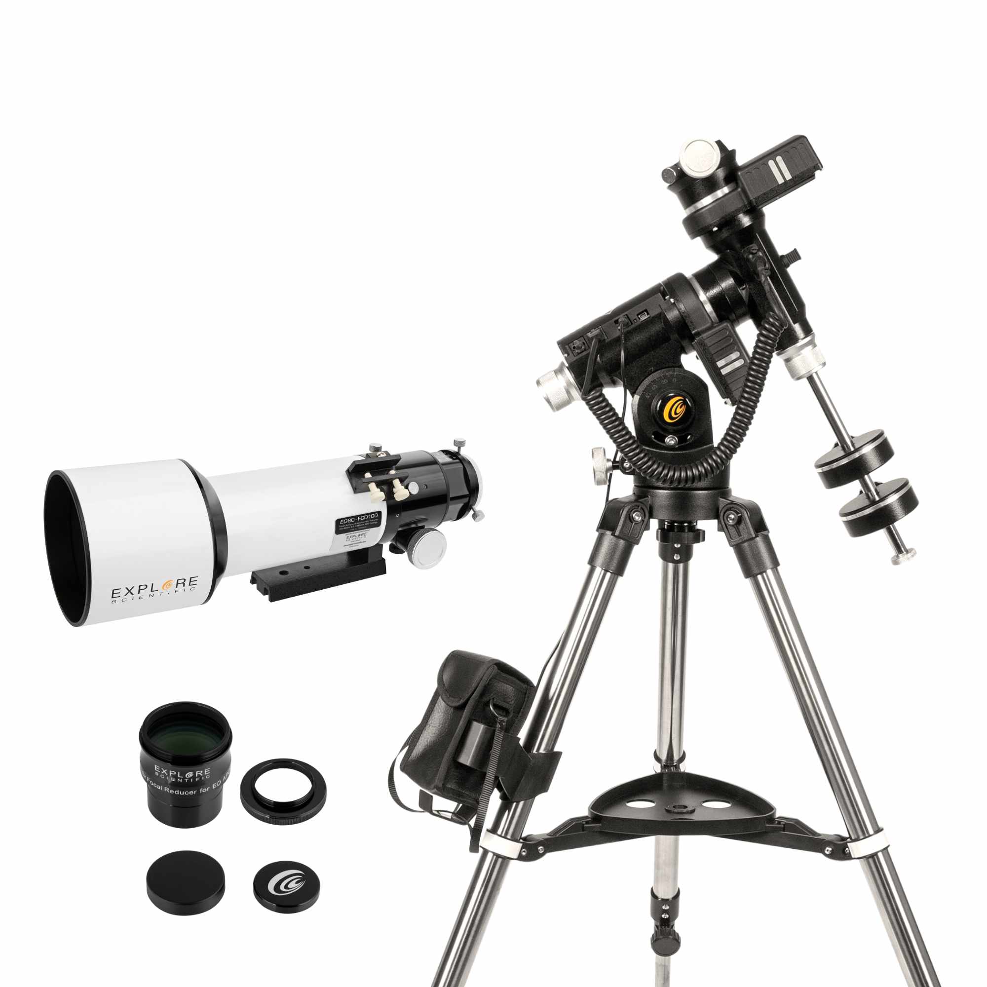 ED80-FCD100 Air-Spaced Triplet Refractor Telescope with 0.8x Focal Reducer and iEXOS-100-2 PMC-Eight Equatorial Tracker System