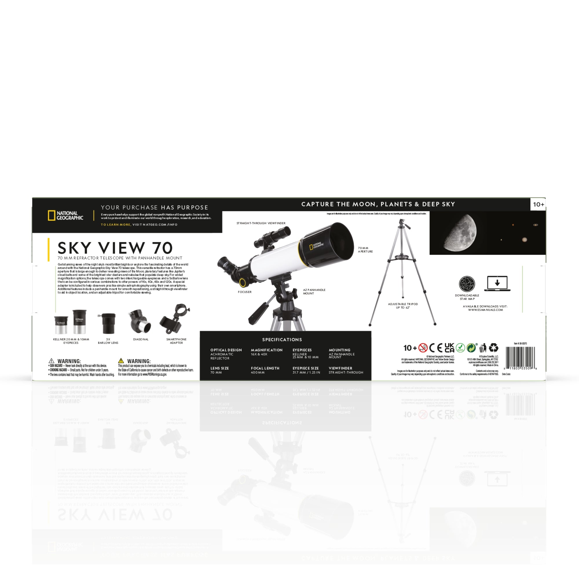 National Geographic Sky View 70 - 70 mm Refraktor Teleskop mit Panhandle Mount - 80-00370