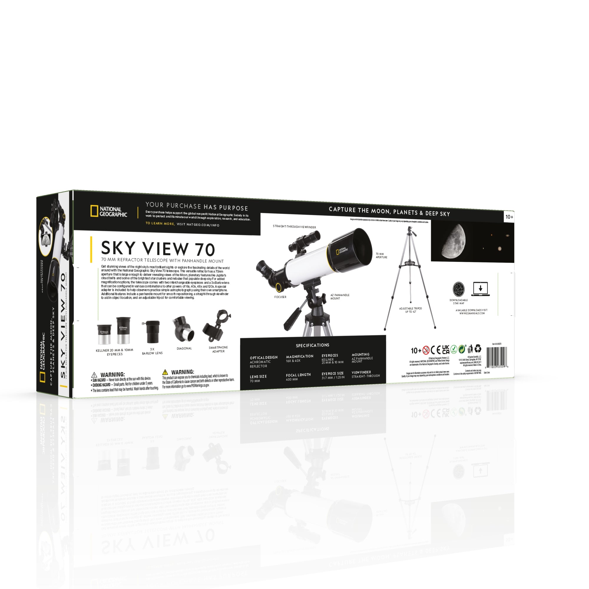 National Geographic Sky View 70 - 70 mm Refraktor Teleskop mit Panhandle Mount - 80-00370